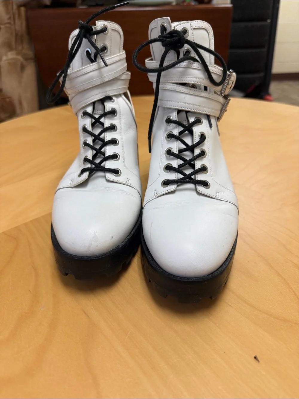 Michael Kors White Cutout Lace-Up Ankle Boots with Black Lug Sole